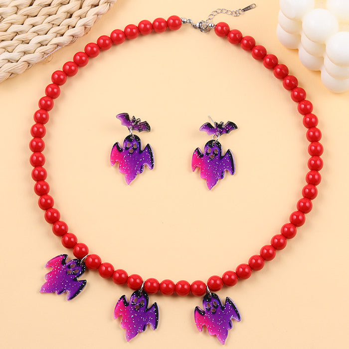 Wholesale  creative earrings solid color bat ghost beaded acrylic necklace personalized jewelry set for women