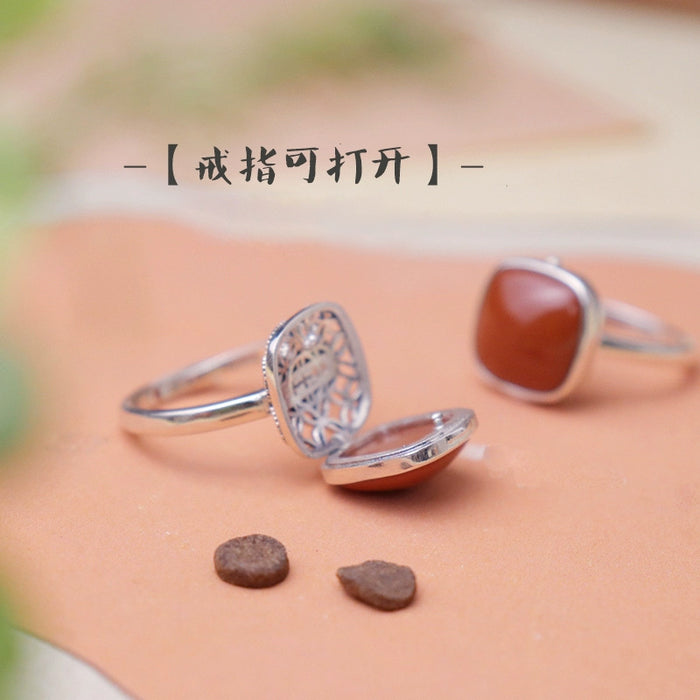 Wholesale Hollow out sachet ring, retro and niche, worn with an open mouth ring on the go