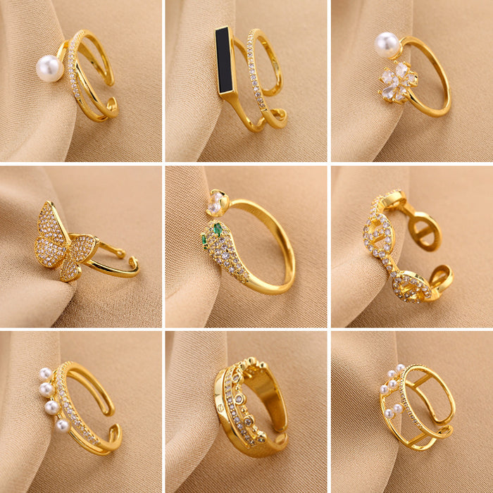 Wholesale Copper Pearl Zircon Open Ring JDC-RS-ChengY001