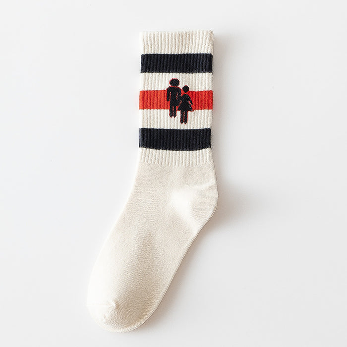 Wholesale Small niche design, striped cotton socks, college style high top socks, unisex