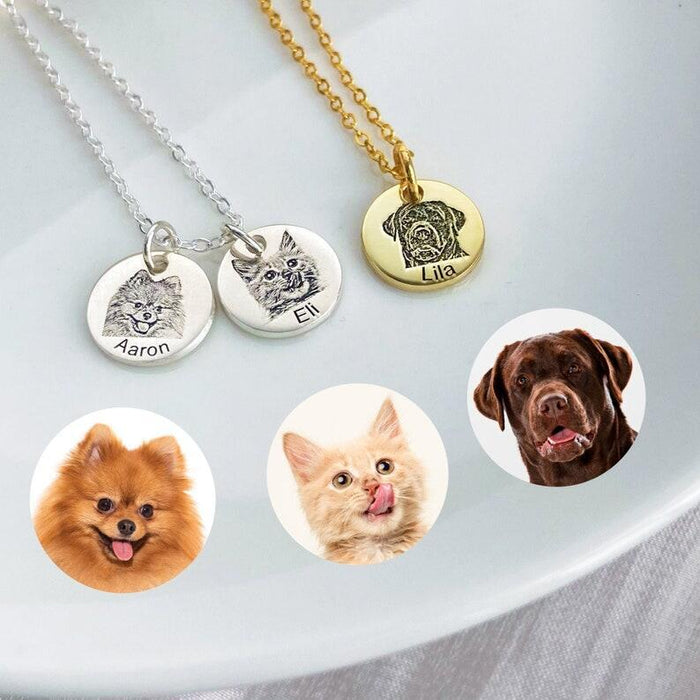 Wholesale Stainless Steel Pet Photo Graffiti Titanium Steel Circular Pendant Necklace JDC-NE-GangW001