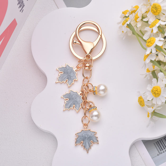 Wholesale Maple Leaf Pearl Pendant Alloy Keychain JDC-KC-Jiax002