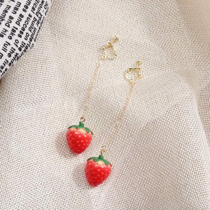 Wholesale sweet cute girl heart all-match ear clip super cute strawberry earrings for women