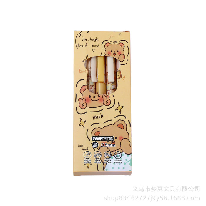 Wholesale 5pcs/ box Cartoon Black Pen Bear ST Quick-drying Brush Pen Strawberry Bear Press Gel Pen Super Cute Test Pen