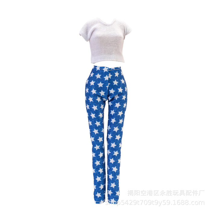 Wholesale doll versatile  travel variety of striped shirt jeans toy accessories