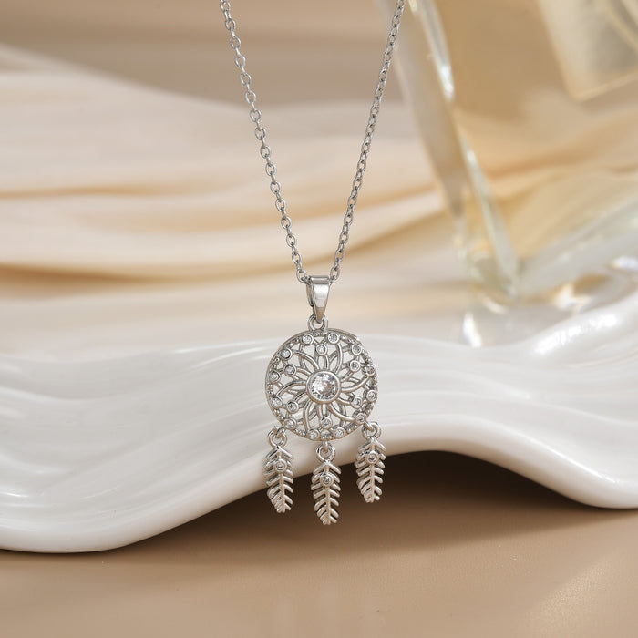 Wholesale Copper Gold Plated Dream Catcher Design Pendant Niche Necklace Women's Jewelry