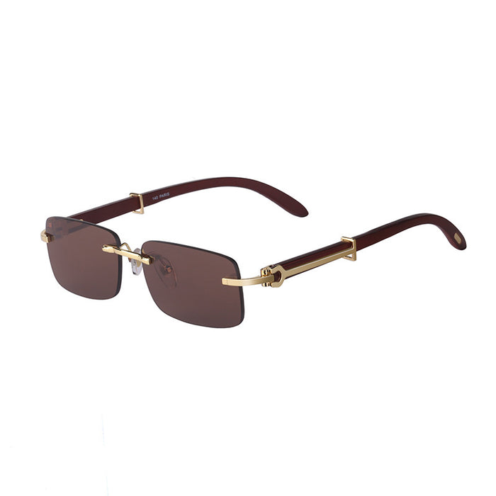 Wholesale vintage wood grain glasses legs sunglasses men's frameless box sunglasses women's