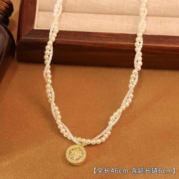 Wholesale Double-layer Wrap Pearl Eight Mans Star Necklace Gold Electroplated Flash Diamond Necklace