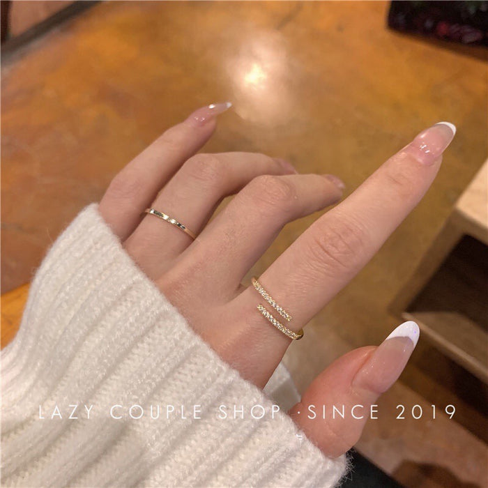 Wholesale Double layer ring, personalized hollow, simple and cold style, geometric opening, adjustable ring