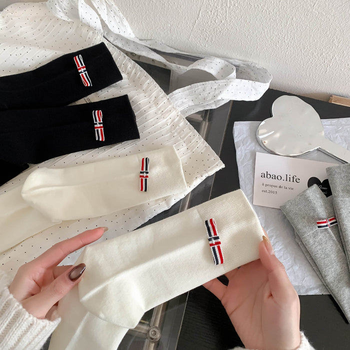 Wholesale Bow tie double needle mid tube socks versatile socks versatile mid tube socks