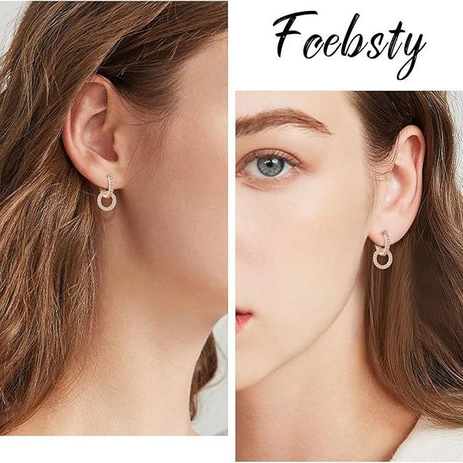 Wholesale Fashion, personality, trend, simple zircon double ring design earrings, niche, high-end accessories wholesale
