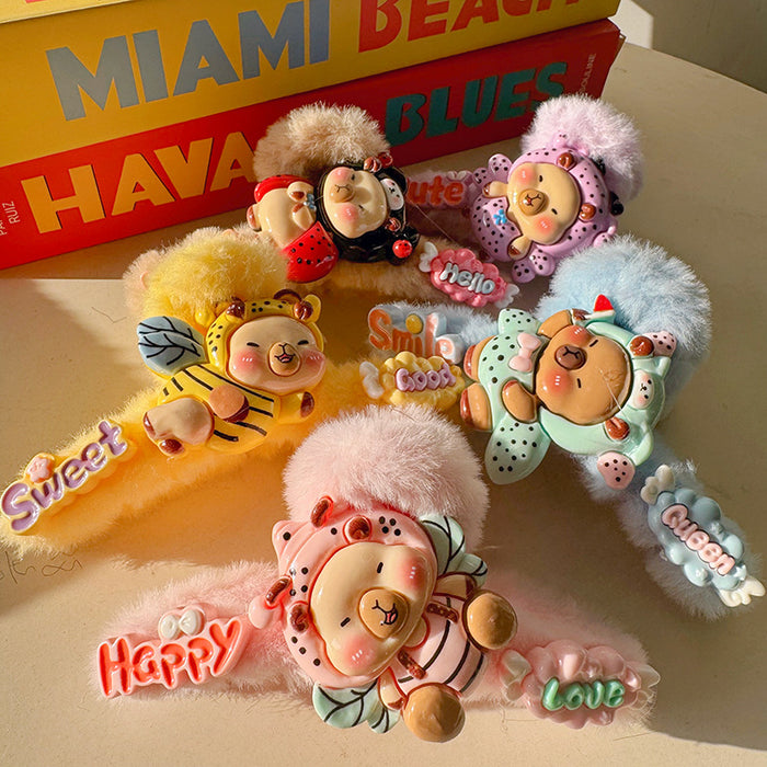 Wholesale Cute cartoon plush bear large shark clip,  suitable for girls with thick hair.