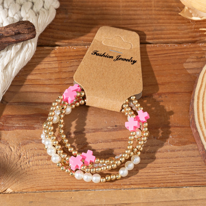 Wholesale Soft Clay Cross Bead Bracelet Suitable for Vacation  Multi-Layered Elastic String Bracelet