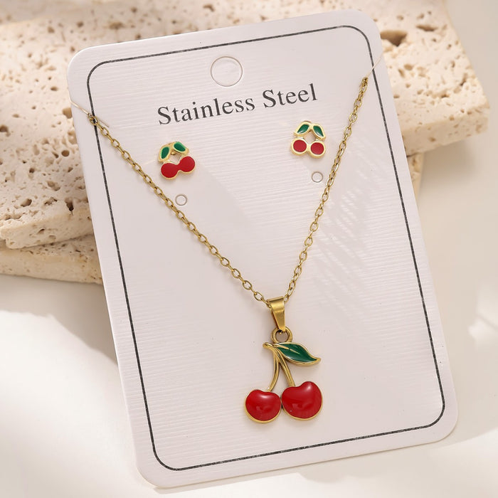 Wholesale Cherry pendant choker necklace stainless steel Earrings set