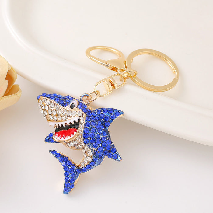 Wholesale Cartoon Ocean Shark Keychain Zinc Alloy Rhinestone Design Cute Gift MOQ≥2