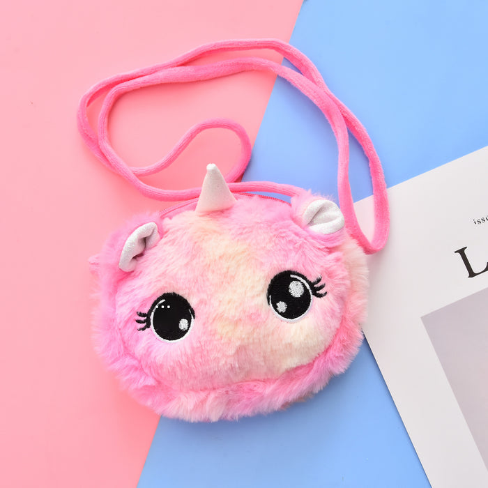 Wholesale  creative plush messenger bag cartoon children's shoulder bag round cosmetic bag women's mobile phone storage bag