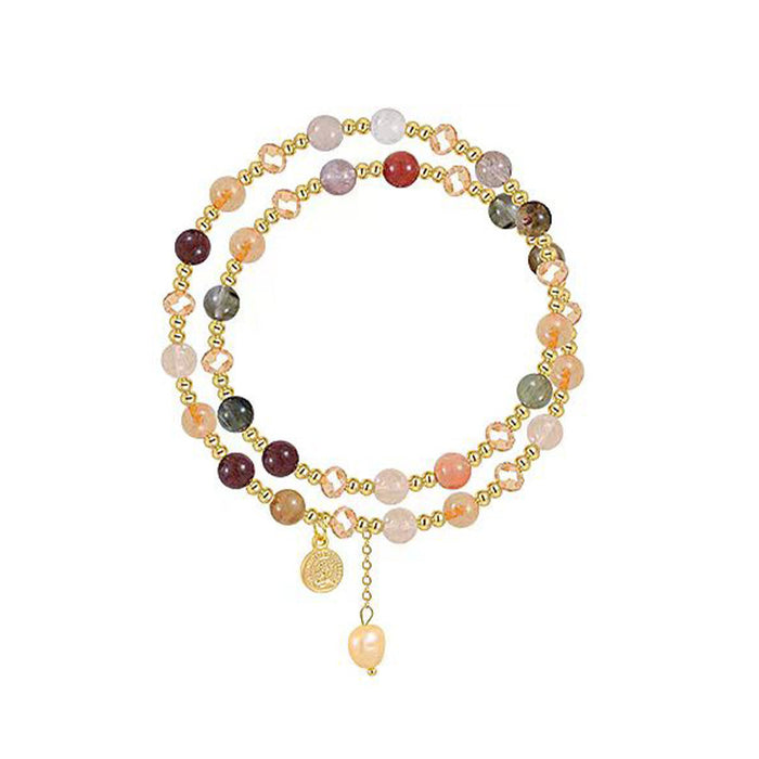 Wholesale Double layered crystal pearl bead bracelet with light luxury and high-end feel, layered bracelet, niche jewelry