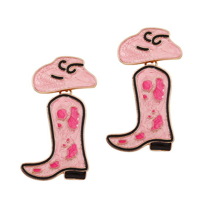 Wholesale Western Denim fashion creative alloy hat shoes drop oil Love earrings