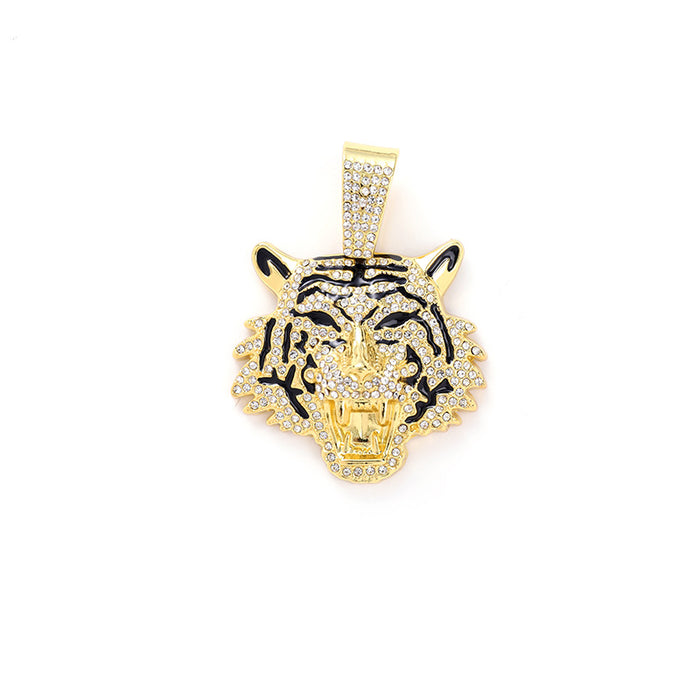 Wholesale Alloy Three-Dimensional Full Diamond Tiger Pendant Necklace  Jewelry
