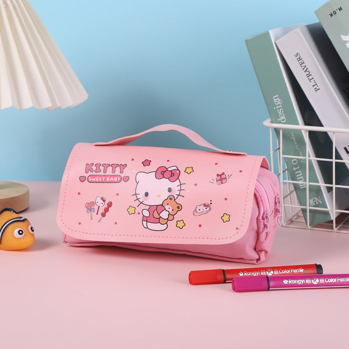Wholesale Cartoon Cat Large Capacity Double-Layer Pencil Case