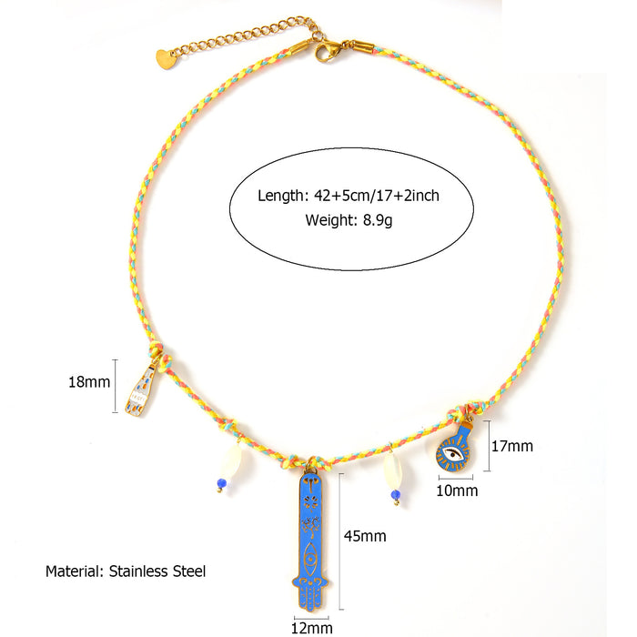 Wholesale Personalized original design knotted cotton rope necklace paired with stainless steel drip oil pendant accessories wholesale