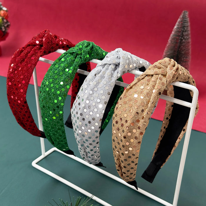 Wholesale Polka dot sequin knotted headband mesh wide-brimmed high skull headband Christmas atmosphere headdress