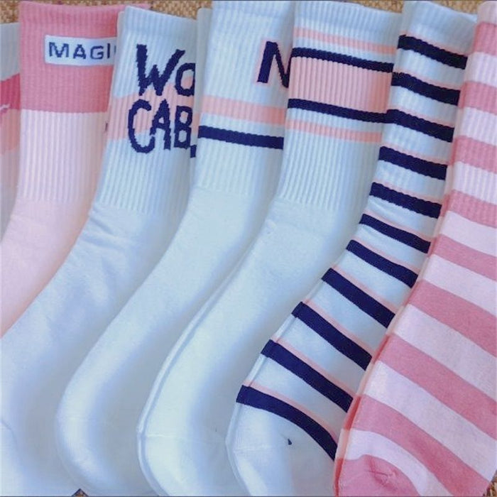Wholesale Cotton White Letter Women's Long Socks JDC-SK-PengC004