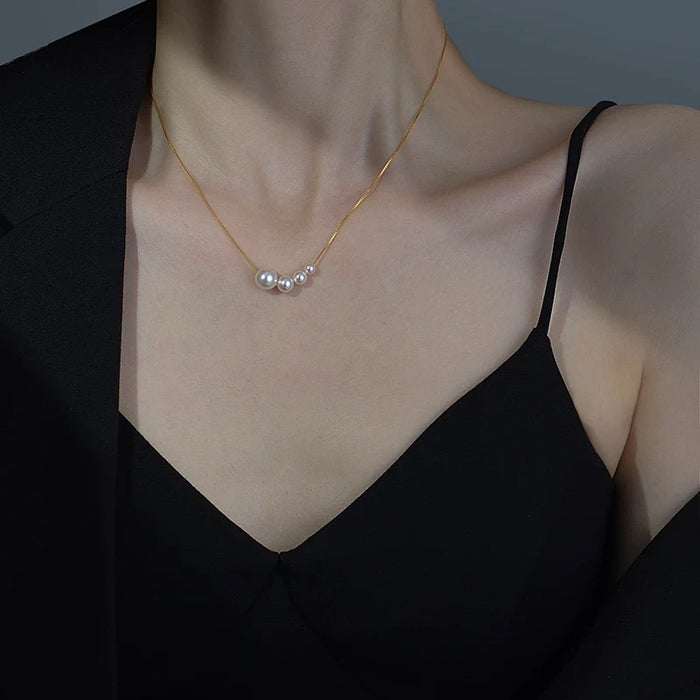 Wholesale Titanium steel simple temperament bead collarbone chain light luxury high-end feeling gold-plated pearl necklace neckchain