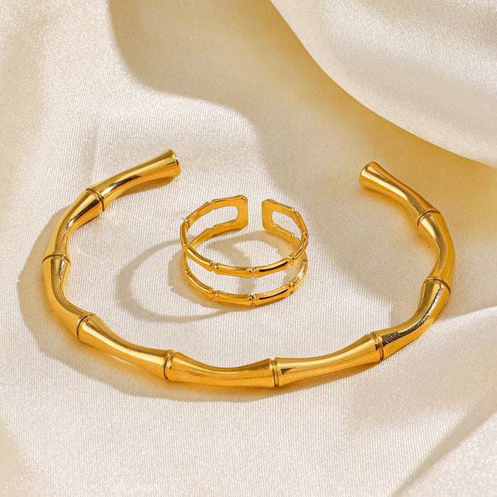 Wholesale women's Bracelet and rings bamboo joint suit titanium Stainless steel plated bamboo jewelry
