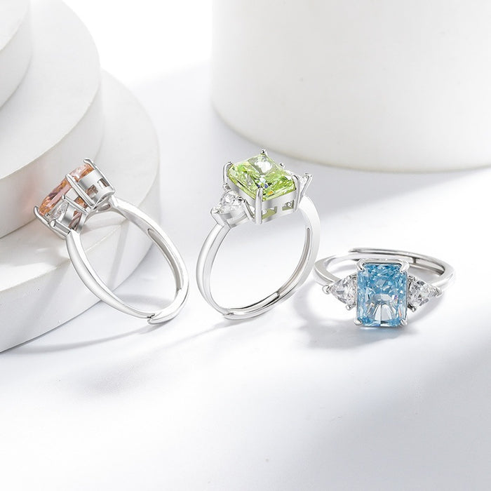 Wholesale Ice Flower Cut Square Ring Copper Real Gold Plating High Carbon Diamond Look Jewelry Accessory for Resale