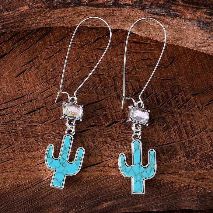 Wholesale Retro Western Style Cactus Turquoise Earrings