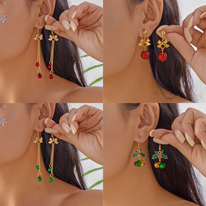 Wholesale Christmas earrings Christmas red and green bells all-match tassel alloy earrings