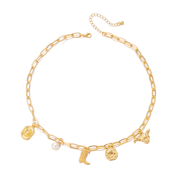 Wholesale Vintage Bohemian Western Style Cowboy Hat Boots Pendant Necklace Bracelet