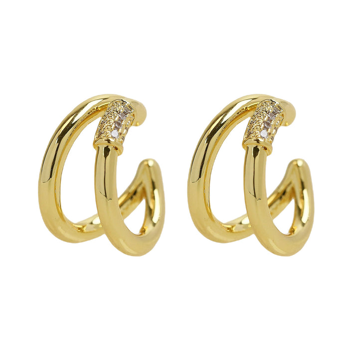 Wholesale 2PCS 18K Gold Brass C-shaped Earrings JDC-ES-BaiYi020