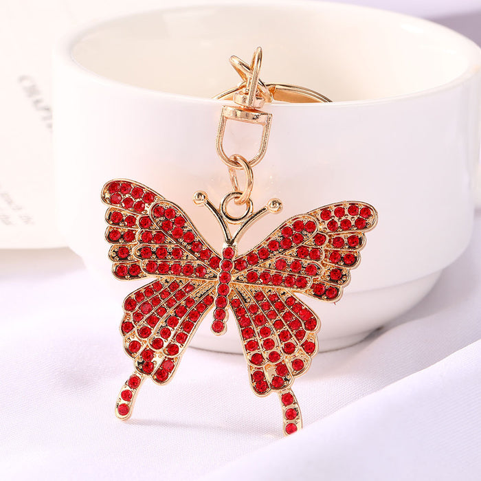 Wholesale Pink Rhinestone Butterfly Keychain Zinc Alloy Fashion Accessory MOQ≥2