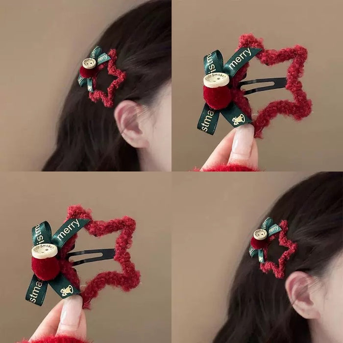 Wholesale  Red Plush Star Hairpin Bow Bangs BB Clip Side Broken Hairpin Hairpin Headwear Hair Accessories
