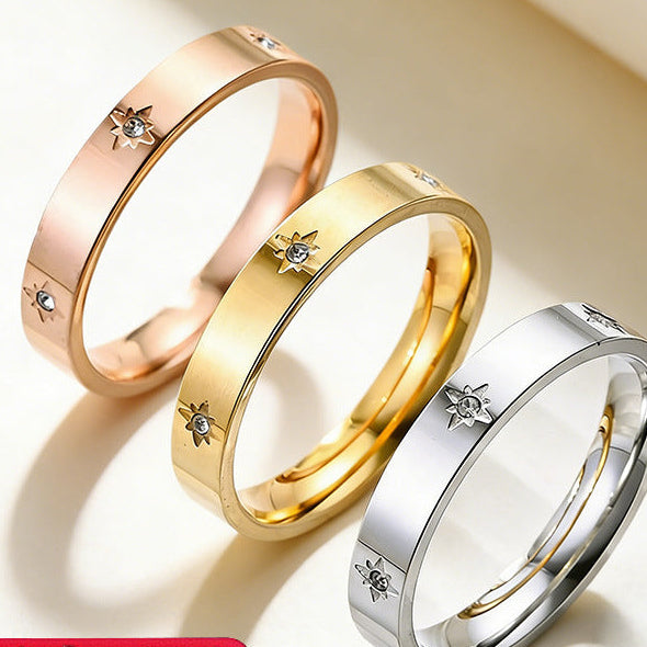 Wholesale Eight-pointed star diamond-encrusted titanium steel ring