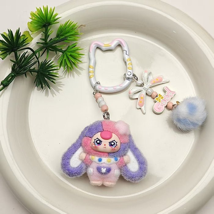 Wholesale Cat bell flocked cartoon keychain