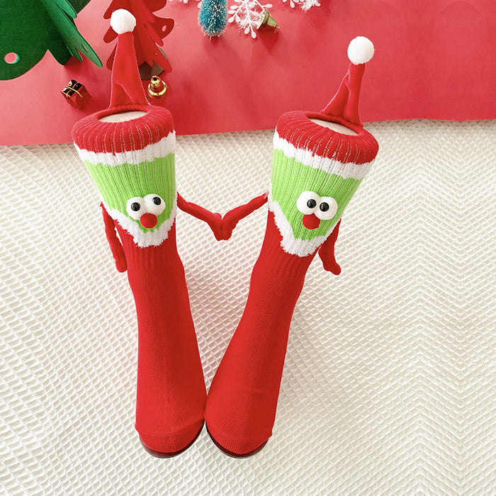 Wholesale Red magnetic Christmas hand socks female couple new year long cotton socks gift socks