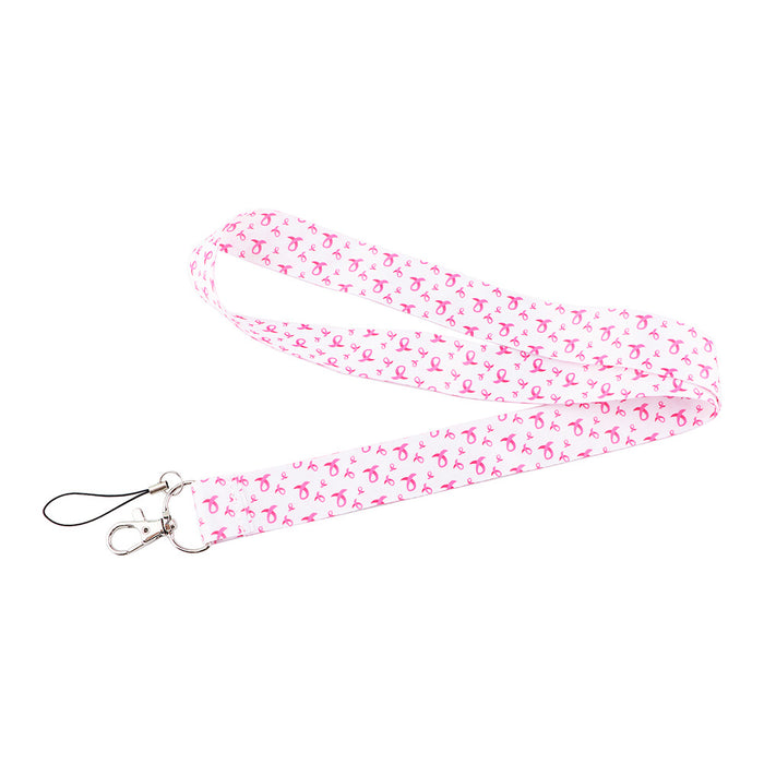 Wholesale Red Ribbon Women' s Health Symbol Mobile Phone Lanyard Key Accessories Polyester Double-Sided Hard Card Holder Keychain