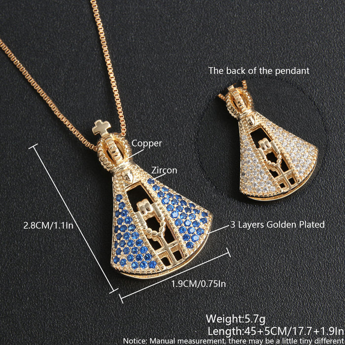 Wholesale Copper Plated 18k Real Gold Double-sided Virgin Mary Micro-inlaid Zircon Pendant Necklace JDC-NE-BaiTian011