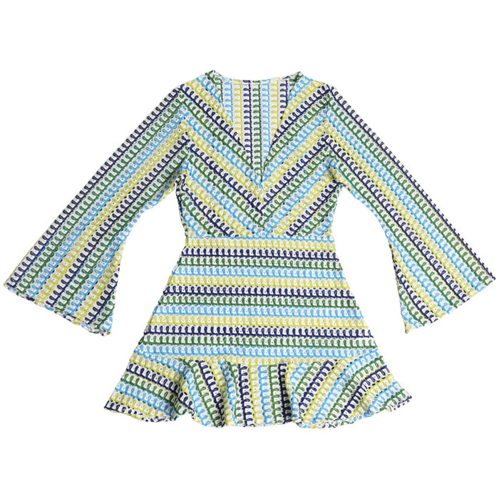 Wholesale Sexy short lace contrasting long sleeved jumpsuit short skirt beach swimsuit outfit