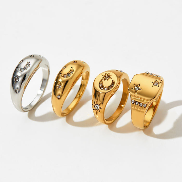 Wholesale Gold-Plated Stainless Steel Star and Moon Ring
