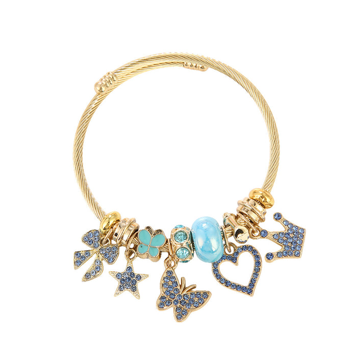 Wholesale Butterfly &  Love Rhinestone Pendant Beaded Bracelet Stainless Steel Fashion Accessory for Women Gift