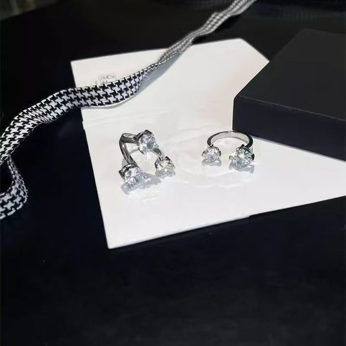 Wholesale Minimally designed diamond inlaid zircon asymmetrical niche design, light luxury high-end open ring