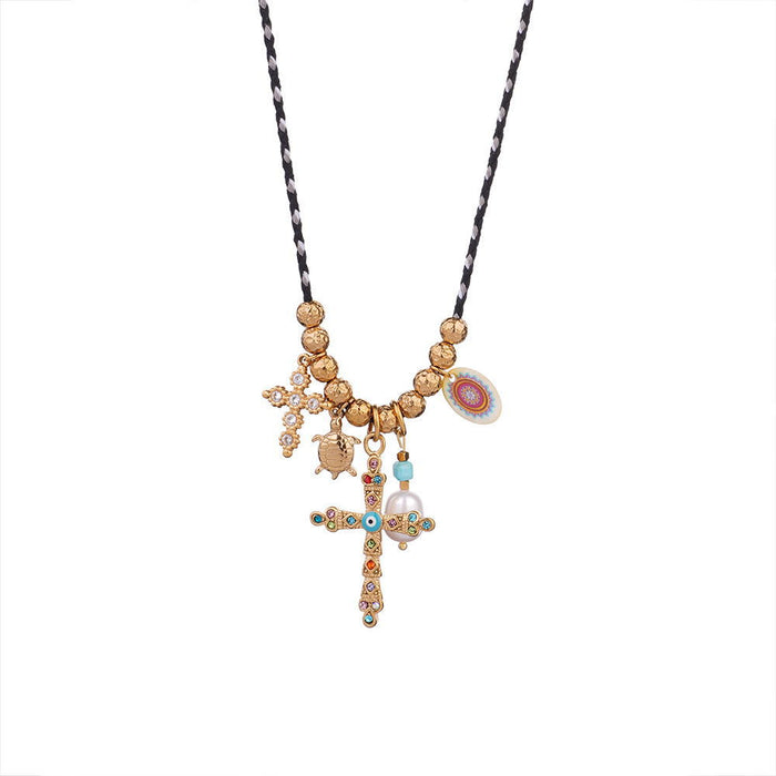 Wholesale Zircon Cross Necklace Natural Stone Neck Chain Stainless Steel Heart Necklace
