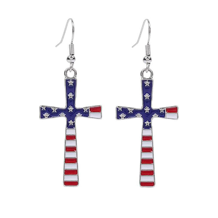 Wholesale Earrings Cross Earrings Drip Oil Star Stripe National Flag Pendant