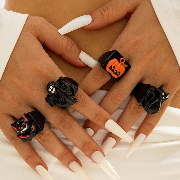 Wholesale  creative resin ghost pumpkin ghost ring personality dark Easter ring female