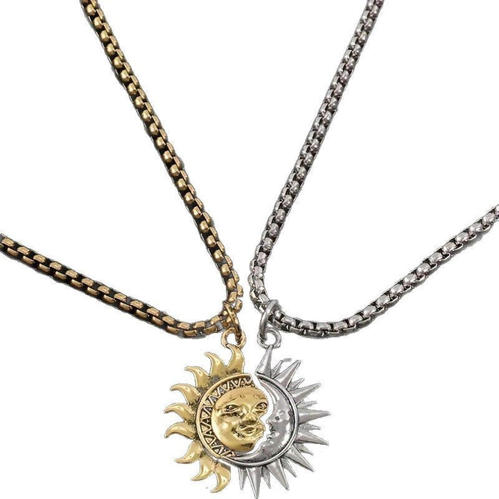 Wholesale Asymmetrical Sun and Moon Necklace Titanium Steel
