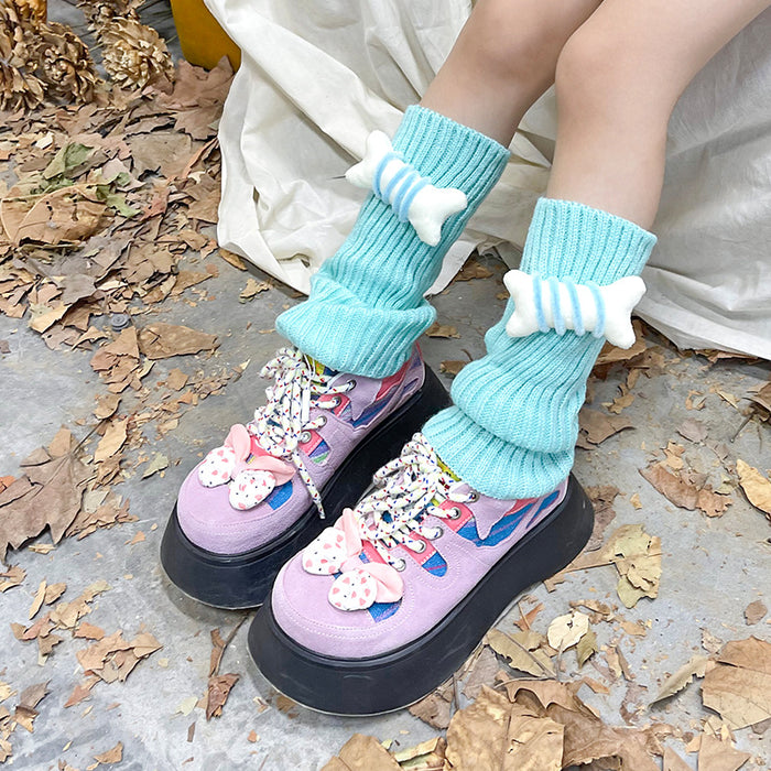 Wholesale Pink bone leg cover pile socks winter wool cartoon warm Lolita knee pad socks over the knee socks